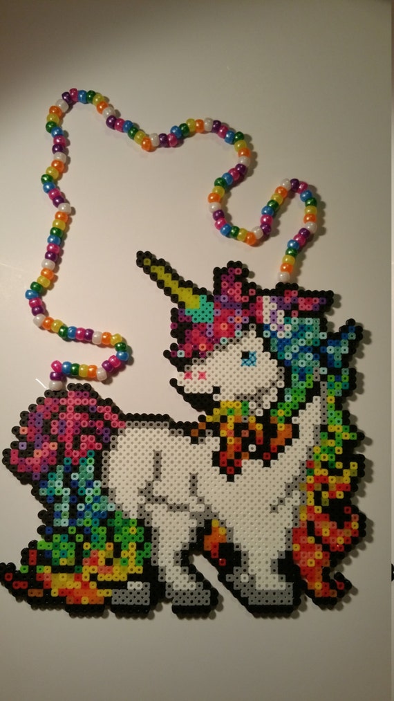 Unicorn kandi perler necklace rave kandi PLUR edm by PLURkreations