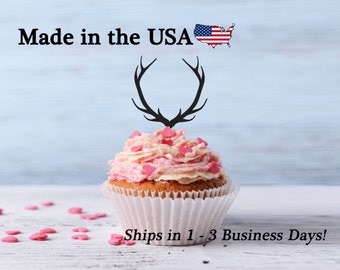 Deer Antler Cupcake Toppers, Acrylic, Deer Decor, Birthday Party, Baby Shower, Hunting Decor, Cake Decoration, Cupcake Party Favors, LCT1002