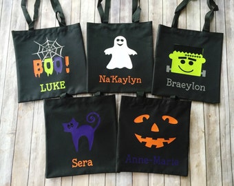 Personalized Halloween Trick or Treat Bag - Happy Halloween Tote - Canvas Halloween Bag - Ghost - Boo - Frankenstein - Pumpkin