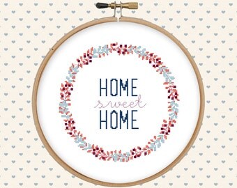 Home sweet home cross stitch pattern pdf - home sweet home embroidery - instant download - digital download - floral, lettering, wreath
