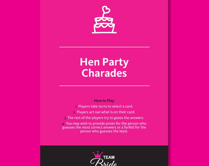 Hen Party Charades - Inuendo Charades Hen Night games, Instant Download, he...