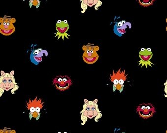 Disney Muppets Characters All over on Black 100% cotton 43" Fabric by the yard, SC207