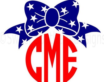 Monogram bow with stars fourth of July Memorial day SVG instant download design for cricut or silhouette