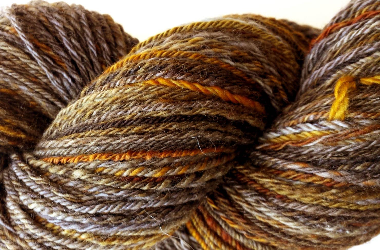 Hand Spun Yarn Brown-Gray Variegated Merino Wool 3ply Sport
