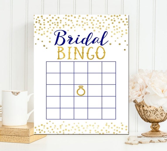 Navy and Gold Bridal Bingo Game - Bridal Bingo - Gold Foil Bridal Bingo - Printable Bridal Shower Bingo Game