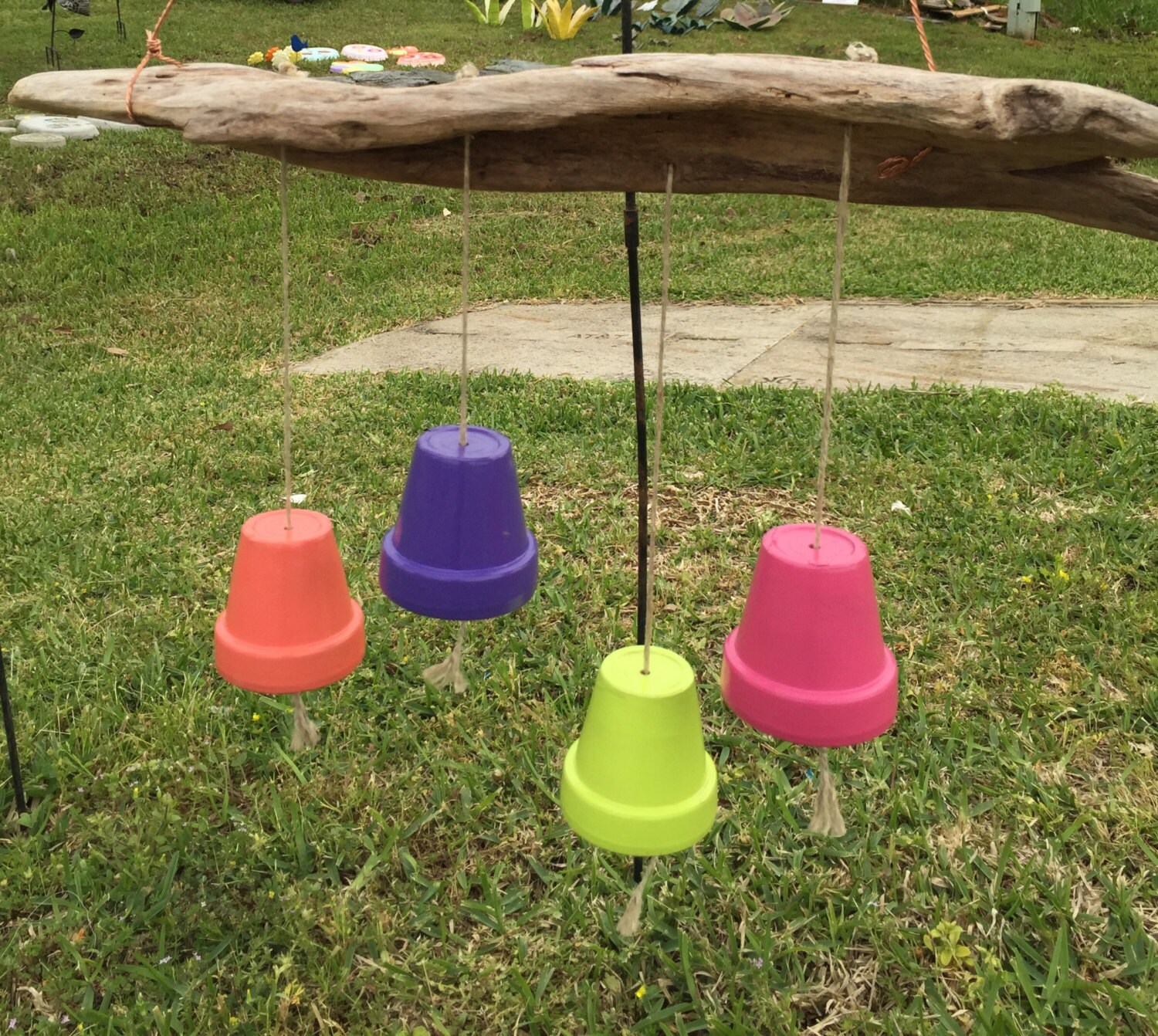Wind Chimes Made With Driftwood And Mini Flower Pots
