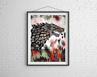 Stark,House Stark Banner,Game of Thrones Art , Game of Thrones,GOT,Art & Collectibles, movie poster, stark wolf, direwolf, print 11x14