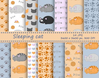 SALE Cat digital paper pack - 14 printable jpeg papers, 3600x3600 px, 300 dpi - Printable background