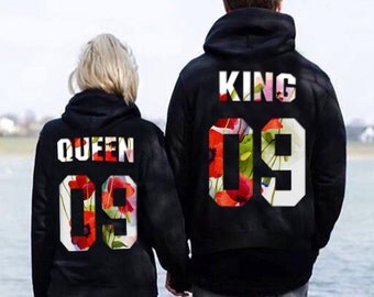 King and Queen matching Sweaters, King and Queen Couples Hoodie Set, King and Queen pullover, Custom Sweaters with Custom Numbers