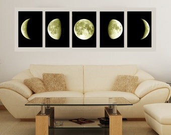 Moon print moon and stars cosmos moon phases moon poster wall art print wall art decor minimalism luna cosmos bedroom decor SET of 5 A4 A3
