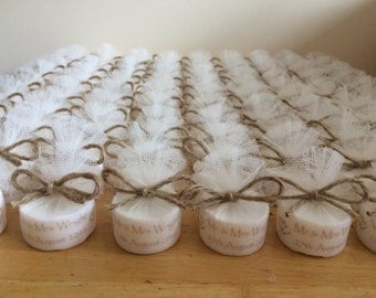 Personalised Vintage Shabby Chic Style Tealight Candle Wedding Favours (Set of 10)