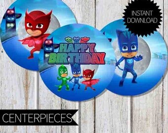 PJ Masks Birthday Party PRINTABLE Centerpieces- Instant Download | Disney Junior| PJ Masks| Cake Topper
