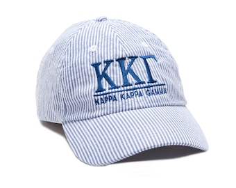 KKG Kappa Kappa Gamma Monogrammed Seersucker Line Baseball Hat.