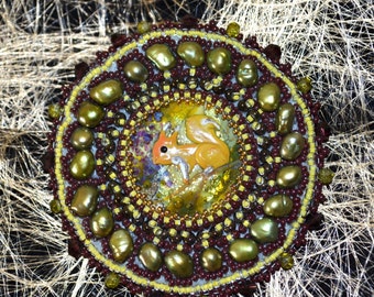 Bead embroidered brooch