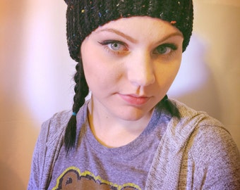 Black Tweed Slouchy Beanie!