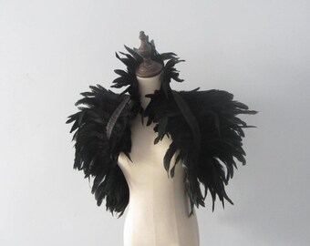 Halloween Black feather cape Unisex Coque Feather Shrug Shoulder Wrap Capelet Burlesque gothic Collar