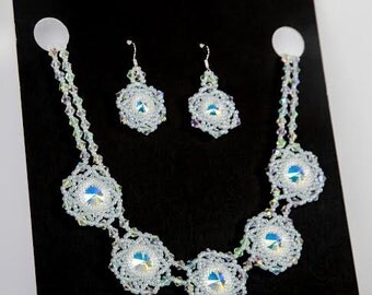 Wedding Jewelry Set, Bridal Jewelry Set, Crystal AB Necklace Earrings Set, Genuine Swarovski Rivoli Crystal AB,Swarovski Bicone Crystal AB