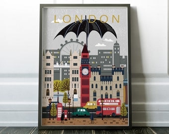 London City Poster, Travel Print, Wall Art, Modern City Poster, Modern Travel Art, City Scape Print, London Art, London Print, London Poster