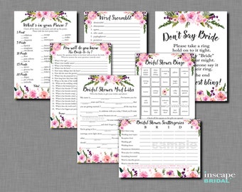 7-Games MEGA Bundle, Floral Bridal Shower Games, Rustic Bridal Shower Games, Bingo, Mad Libs, Scattergories, How Well do you know the Bride?
