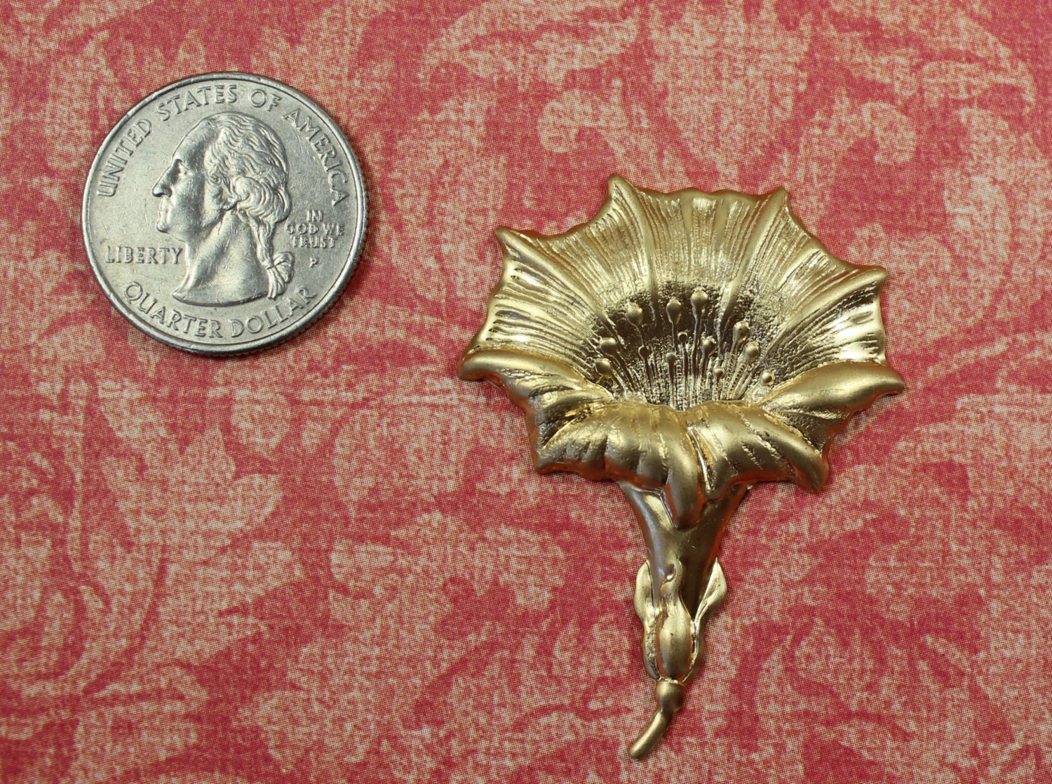 Raw Brass Stamping Large Spring Flower Retro Deco Craft
