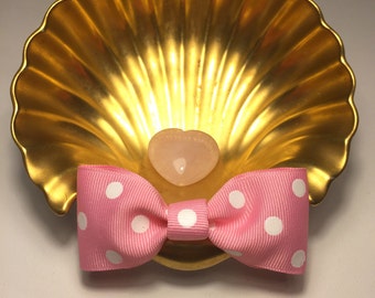 Beautiful, Hand made Polka Dot Ribbon Hair Bow in Pink