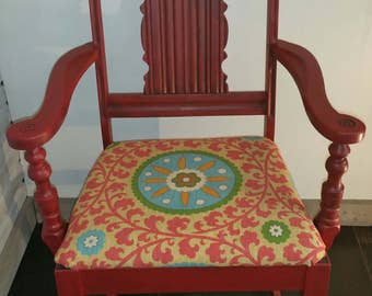 Victorian Eastlake Accent Chair Upholstered Seat Painted Shabby Chic Red Dark Waxed Distressed Upcycled