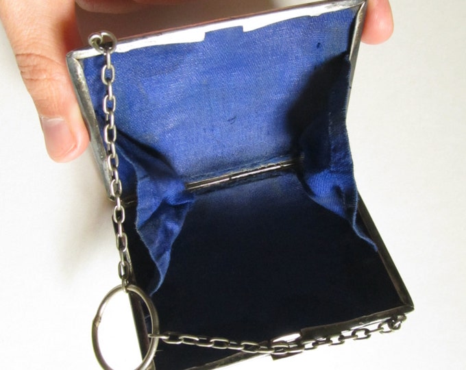 Antique silver plated coin purse, 1800s EPNS ladies coin or compact purse, wedding accessory, something old, something blue