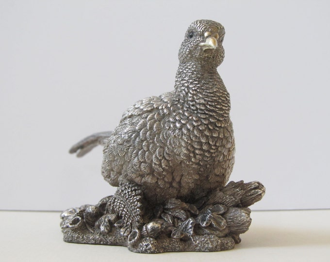Silver Pheasant figurine, Sterling silver Hen, Hallmarked CA Birmingham 1993 - wildlife hunting partridge bird, gift for him, man cave decor