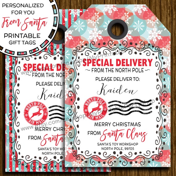 Items similar to PRINTABLE Santa Gift Tags, PERSONALIZED From Santa