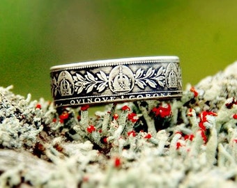 1907 Austria 5 Corona 90% Silver Coin Ring