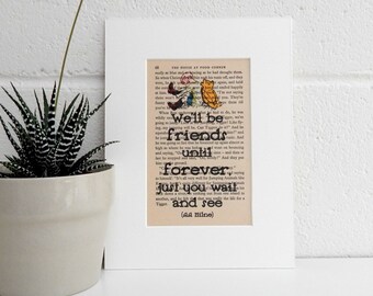 Vintage Book Print, Winnie the Pooh Quote, A A Milne Literary Quote Art, Childrens Room Decor, Best Friend Gift, BFF Gift