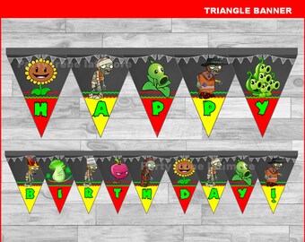 Plants vs Zombies triangle Banner Instant download, Plants vs Zombies Chalkboard Banner, Plants vs Zombies banner
