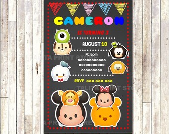Tsum Tsum Chalkboard Invitation, printable Tsum Tsum party Invitation, Chalkboard Tsum Tsum Invitation - Digital File