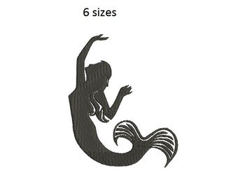 6 sizes - Mermaid Silhouette Embroidery, Mermaid Embroidery Design, Princess Embroidery Design, Instant Download, Princess Silhouette