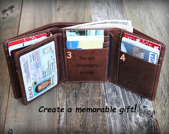 Father's Day - Trifold Mens Wallet - Father's Gift - Personalized Mens Wallet - RFID Wallet - Gift for Dad -Leather Mens Wallet -Toffee 7133