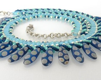 Travel Jewelry Bead Necklace, Ocean blue, Sterling Chain and Clasp