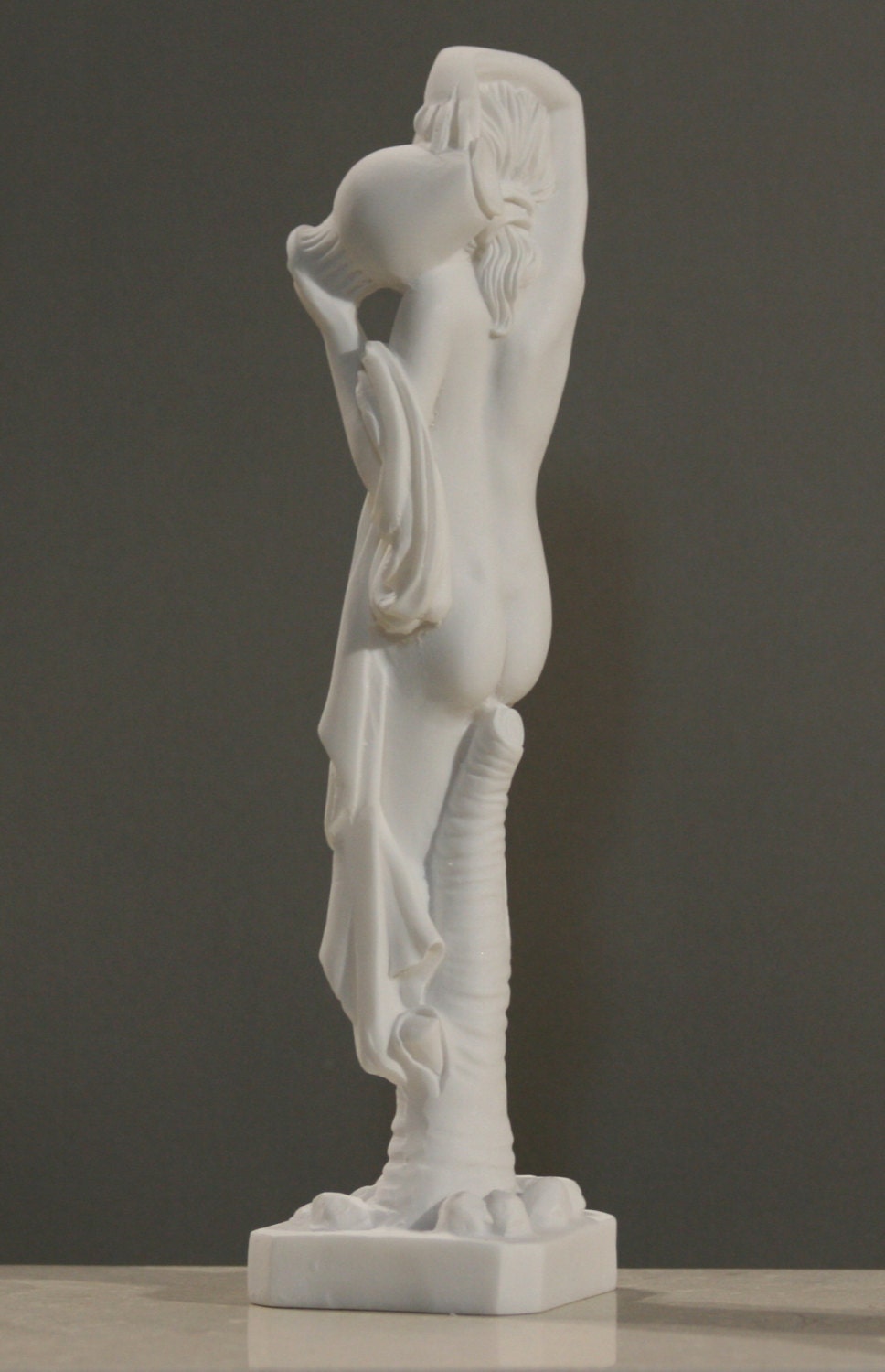 Greek Nude Woman Carrying Hydria Water Jar Alabaster Statue