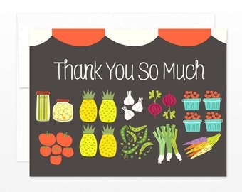 Farmer's Market Thank You Card, Thanks Greeting Card, Fruit and Vegetables Card, Wedding thank you card, Friend thanks, Mom card, for her
