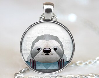 Sloth Pendant, Geometric Sloth Necklace, Sloth Art Jewelry, Polygon Sloth Pendant, Sloth Jewelry, Sloth Art Pendant, Bronze, Silver, 035