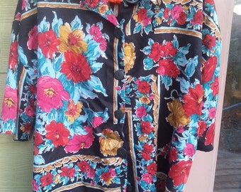 Vintage floral Roses 80s 90s oversize Blouse top Shirt Size 20