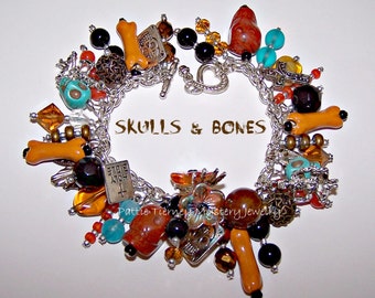 SKULLS and BONES Day of the Dead Artisanal Charm Bracelet