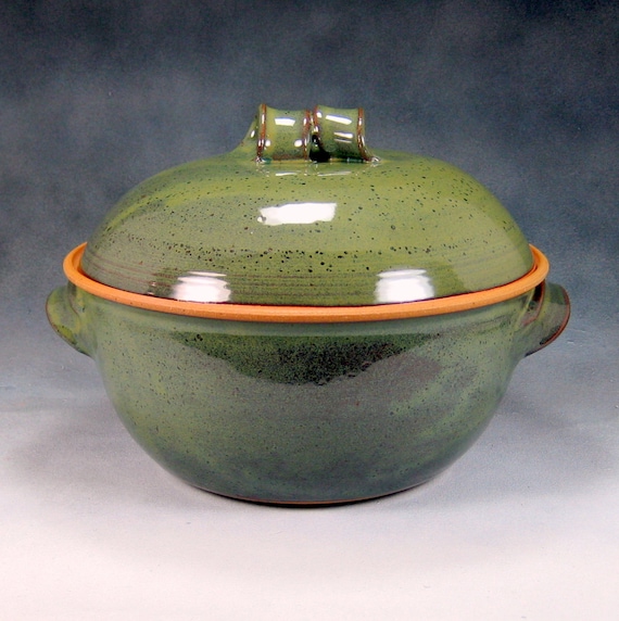Large Green Ceramic Casserole Dish With Lid Hand Thrown