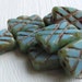NEW - Opaque Turquoise Picasso Czech Glass Bead Rectangle 13mm - 10 (G - 372)