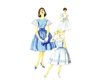 1960s Bateau Neck Full Skirt Dress and Cummerbund Simplicity 3347 Vintage Sewing Pattern Size 13 Bust 33