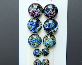 Dichroic Glass Cabs - Lot of Five Matching Pairs - Lot number 31 - Crinklized Dichro