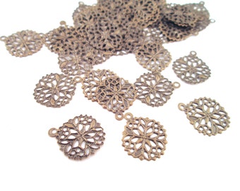 50 Brass Filigree Charms Brass Bail 13x15mm, A55