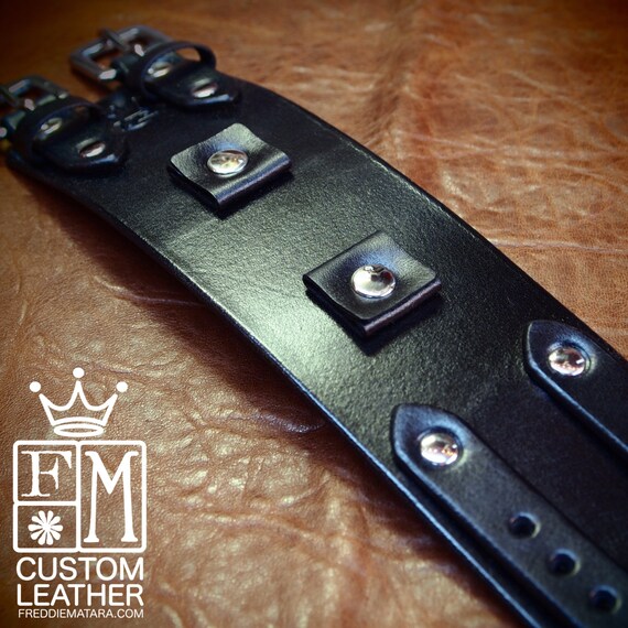Leather watchband cuff Black Pirate style cuff bracelet hand made for YOU in NYC by Freddie Matara