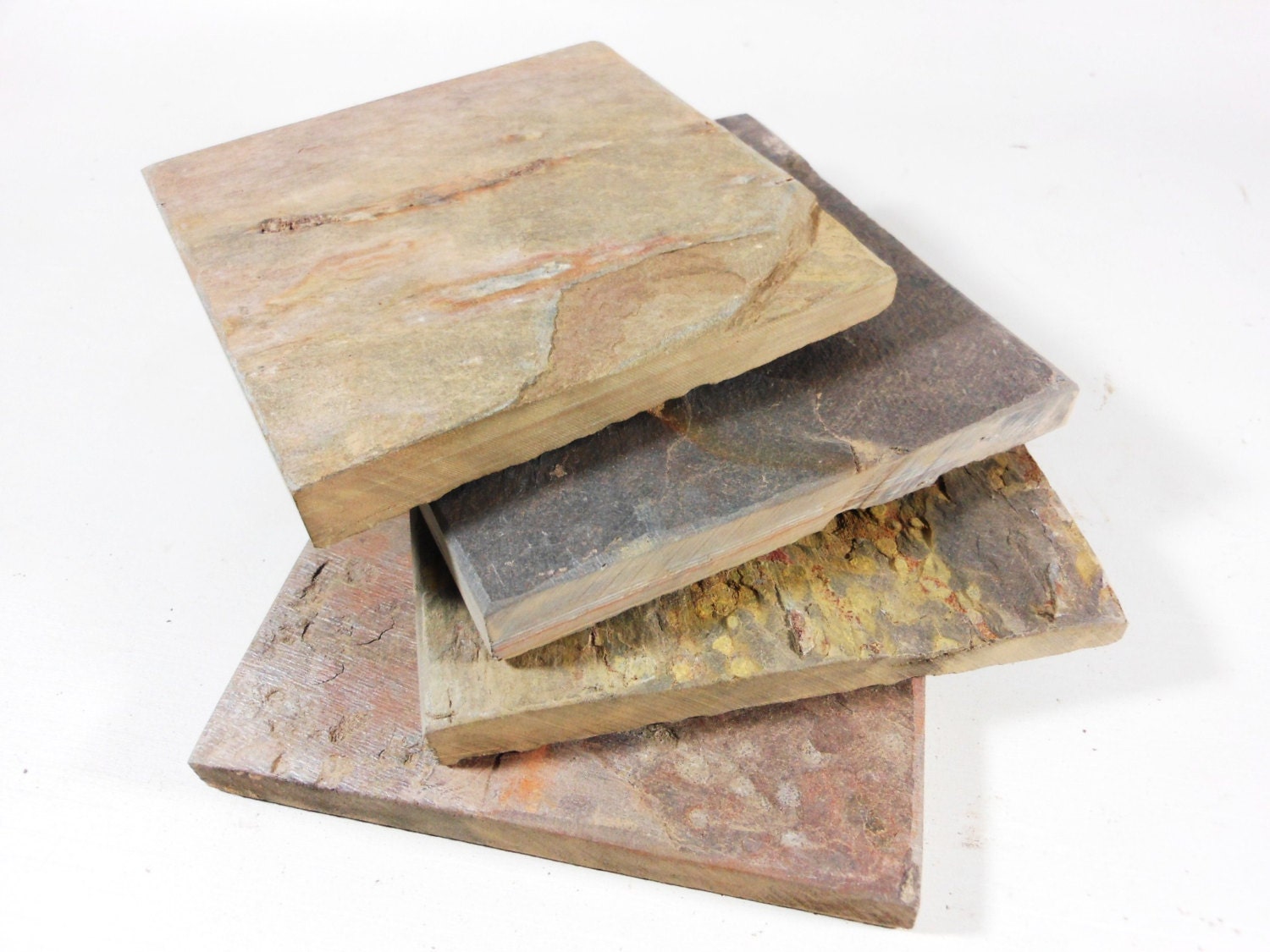 NATURAL SLATE COASTERS 4 Assorted Colors Heavy Absorbent