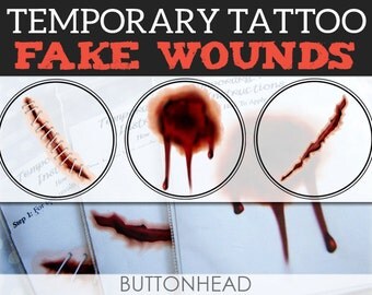 Fake Wound Halloween Party Favors - 6 Temporary Tattoos - Halloween Wedding Favors - Halloween Weddings - Zombie Costumes - Zombie Walk