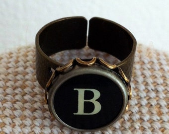 Initial ring / typewriter key ring / your initial in a bronze tone ring / monogram ring